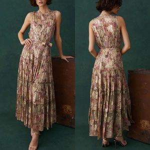 Hemant & Nandita Fara Shirt Dress Floral Lurex Boota Print Sleeveless Buttons XS